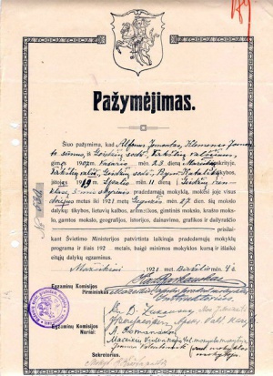 Geidziu prad. m-klos pazymejimas 1921 m..jpg