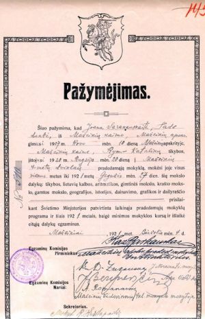 Mazeikiu prad. m-klos pazymejimas 1921 m..jpg