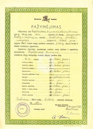 Serksnenu prad. m-klos pazymejimas 1944 m..jpg