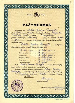Ziogaiciu prad. m-klos pazymejimas, 1943 m..jpg